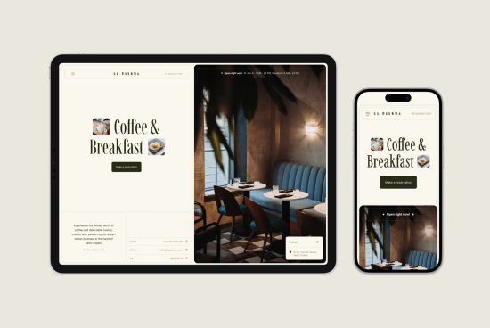 Responsive website design mockup displayed across tablet, phone, and laptop for restaurant showcasing SEO-friendly digital asset for designers.