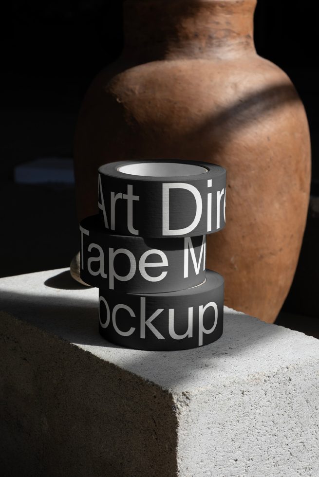 Creative tape mockup with typography design, displayed in sunlight and shadow, ideal for designers' branding projects, presentations, and portfolio.