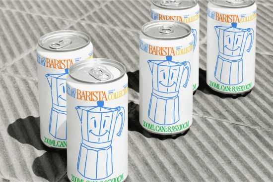 Aluminum can mockup with coffee-themed illustrations perfect for packaging design presentations and product mockups, with editable labels.