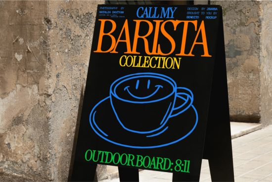 Street-level mockup of an outdoor advertising board featuring a coffee-themed design for the Barista Collection, ideal for showcasing signage graphics.