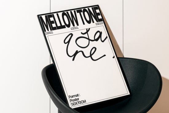 Elegant poster mockup on chair, featuring stylish script font, ideal for branding presentations and design portfolios.