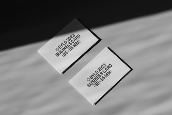 Black and white business card mockup with contrasting shadows, ideal for sleek and modern design presentations for professional branding.