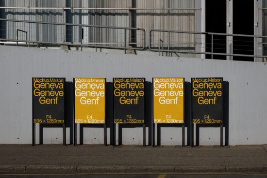 Outdoor billboard mockup in urban setting, ideal for designers to showcase advertising designs, includes sizes for reference, realistic street view.