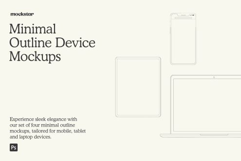 Minimal outline device mockup templates for mobile, tablet, laptop display ideal for presentations, design showcase, digital assets.