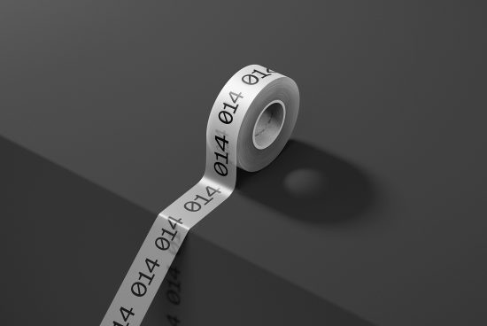 Elegant roll of measuring tape on dark background, ideal for mockup, realistic design presentation, minimalist concept with shadows.