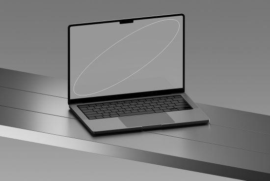 Modern laptop mockup with sleek design on a gradient background, ideal for presentations in technology or digital design fields.