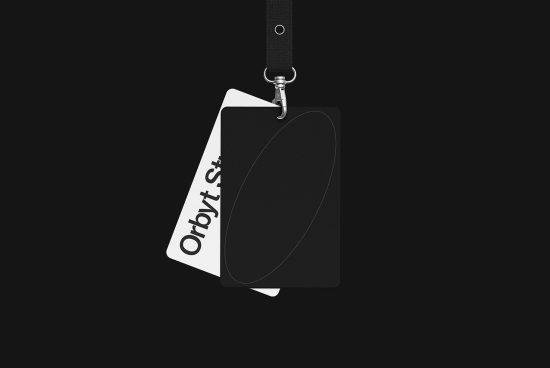 Black lanyard tag mockup with a customizable design, ideal for branding presentations and identity graphics.