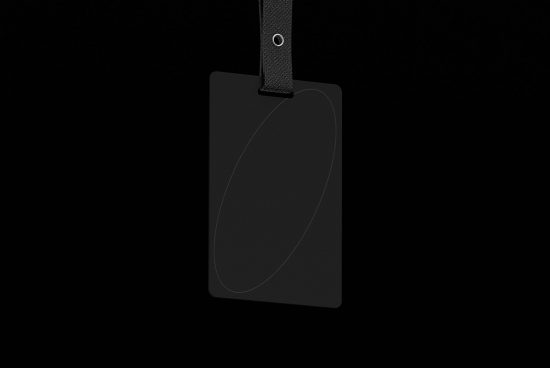 Black tag mockup on dark background, sleek design, ideal for branding presentations, graphic design display, and portfolio showcase.