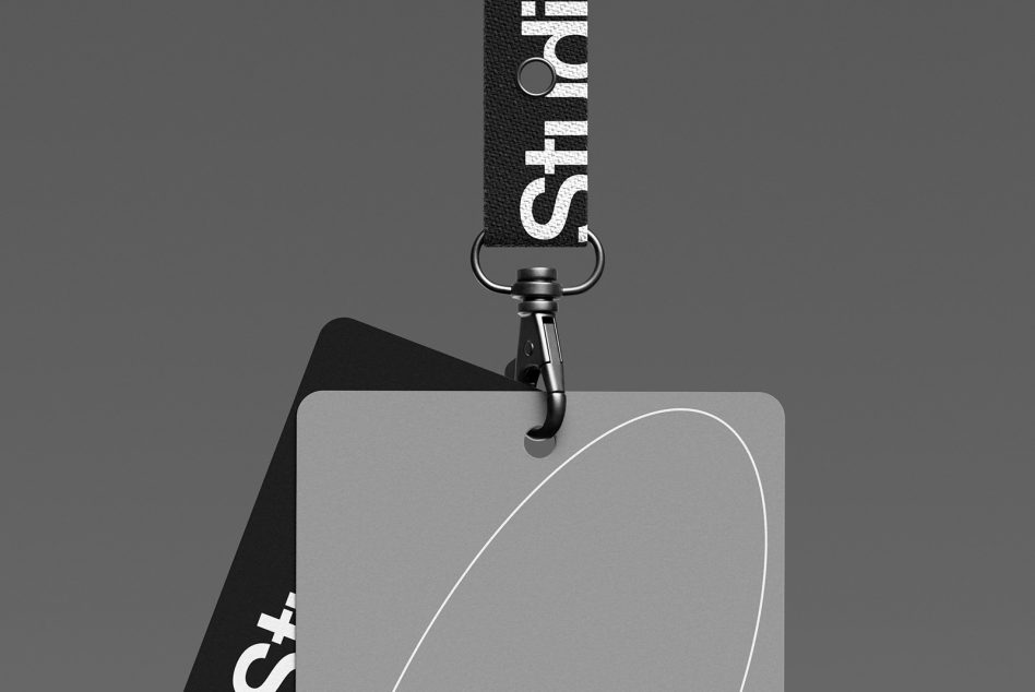 Realistic lanyard mockup with blank tags, high-detail black clip and fabric texture, perfect for event passes and corporate branding designs.