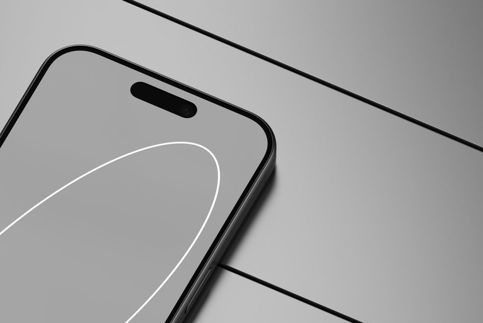 Close-up of smartphone top edge and camera for mockup, sleek design on a gradient background, ideal for presenting app interfaces.