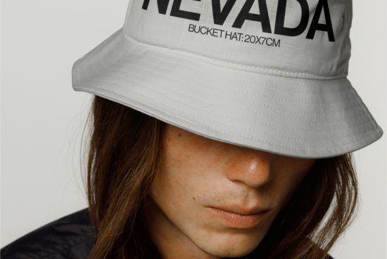 Close-up of a trendy bucket hat mockup on a model, showcasing design space, perfect for fashion accessories templates.