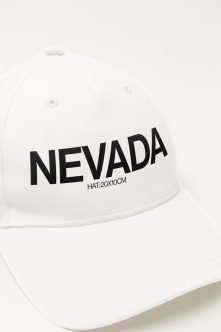 Overhead shot of white cap with NEVADA branding visible