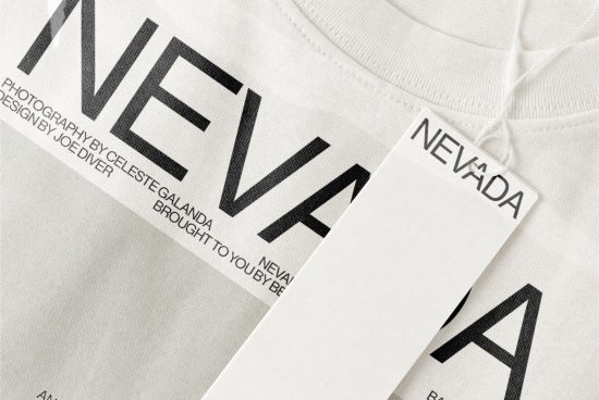 Close-up view of a white t-shirt mockup with customizable brand tag, showcasing design and label space ideal for fashion designers and apparel branding.