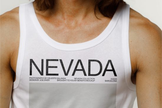 Close-up of a tank top mockup with bold NEVADA print, ideal for fashion design presentations and apparel graphic showcases.
