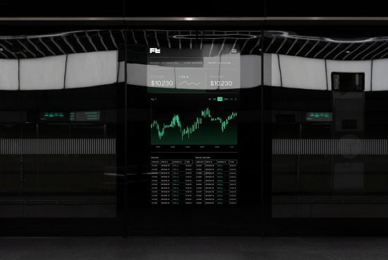 Digital asset trading platform interface mockup with cryptocurrency data, dynamic charts, and sleek design for UI/UX templates category.