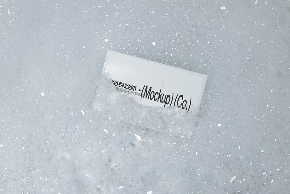 White translucent business card mockup with typography on terrazzo background