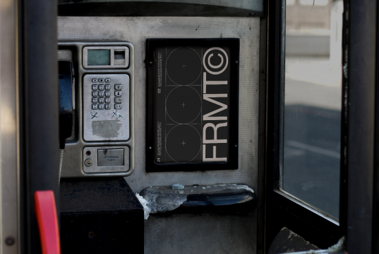Public payphone detail with obsolete technology keypad and screen, urban decay theme, suitable for mockup category in design assets.