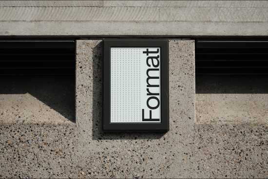 Street signage mockup on concrete wall displaying the word Format, ideal for branding presentations and urban design projects.