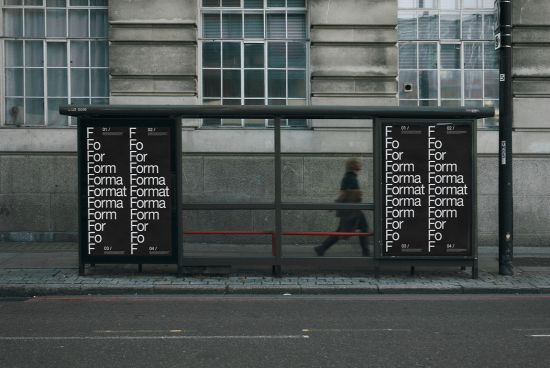 Urban bus stop poster mockup showcasing progressive font sizes, suitable for designers working on branding and advertising projects.