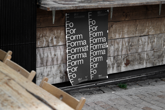 Urban Poster Mockup featuring typographic design with multiple fonts on a weathered wooden wall, ideal for presentations and portfolios.
