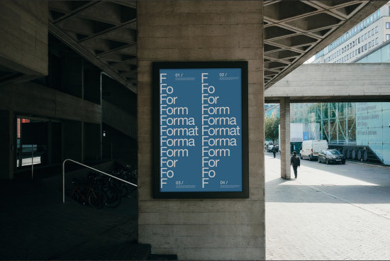 Urban billboard mockup displaying blue typographic design, for presentation of graphics or advertising in realistic setting for designers.