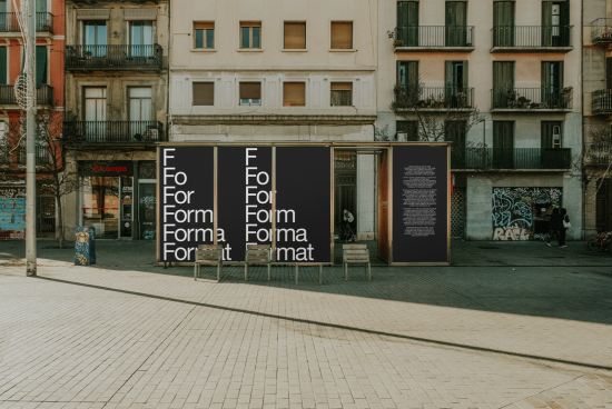 Urban billboard mockup with typography, cityscape background for designers to showcase advertising designs, suitable for graphic display presentations.
