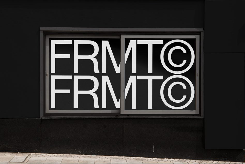 Retro flip clock display mockup showing FRMTC text in bold white letters on black panels