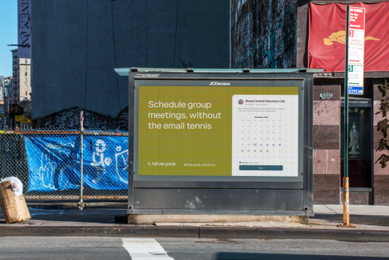 Urban billboard mockup displaying an advertisement for scheduling software, placed on a city street with clear visibility, ideal for designers.