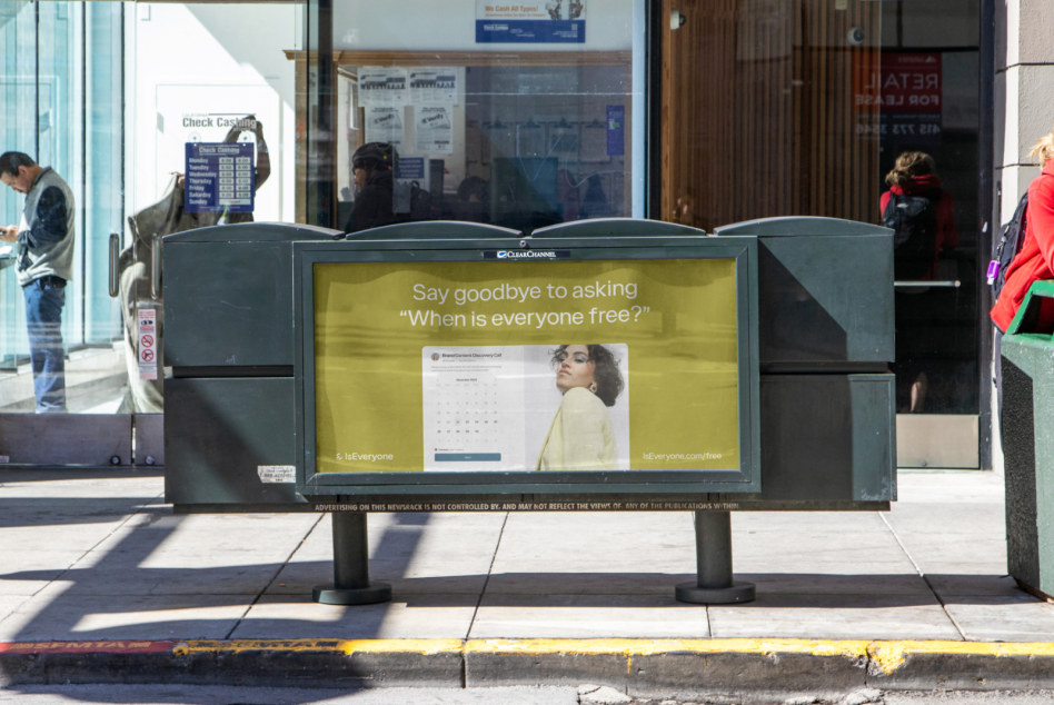 Urban bus stop advertisement mockup in daylight with clear view of ad content and city backdrop, ideal for displaying designs and marketing messages.