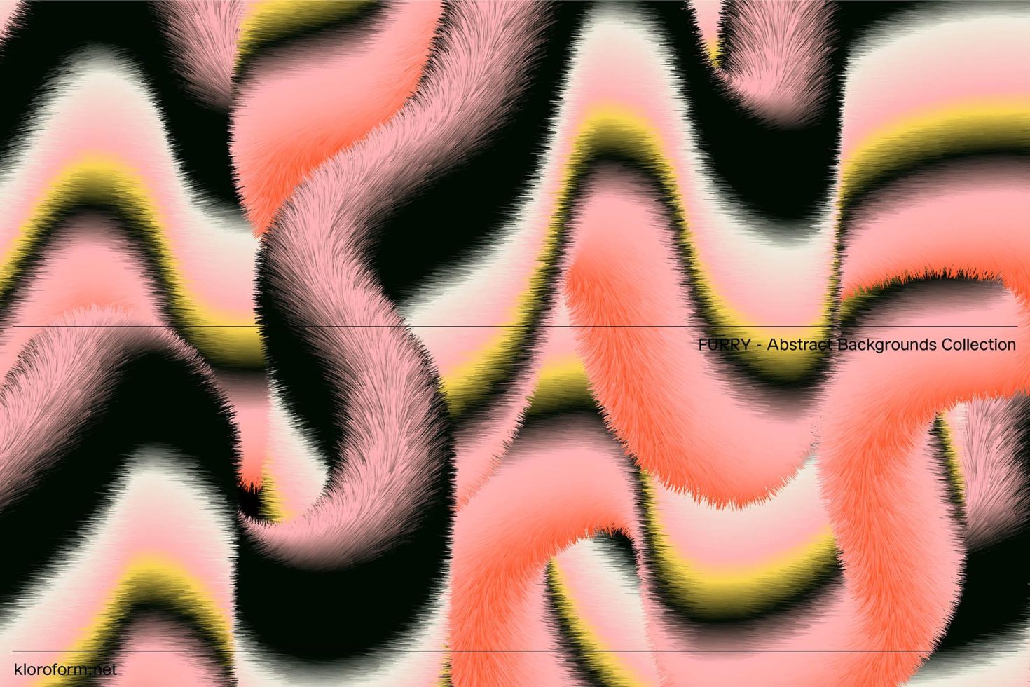 Abstract furry wavy pattern background in pink, black, and yellow for designers, ideal for graphics, mockups, and creative templates.