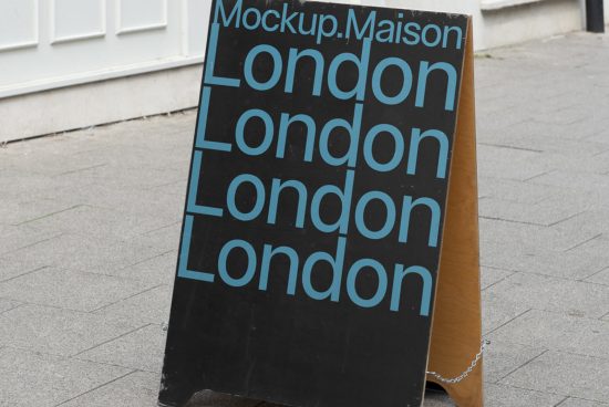 Street-side signboard mockup with repetitive 'London' text demonstrating bold sans-serif font, ideal for graphic design and urban presentations.