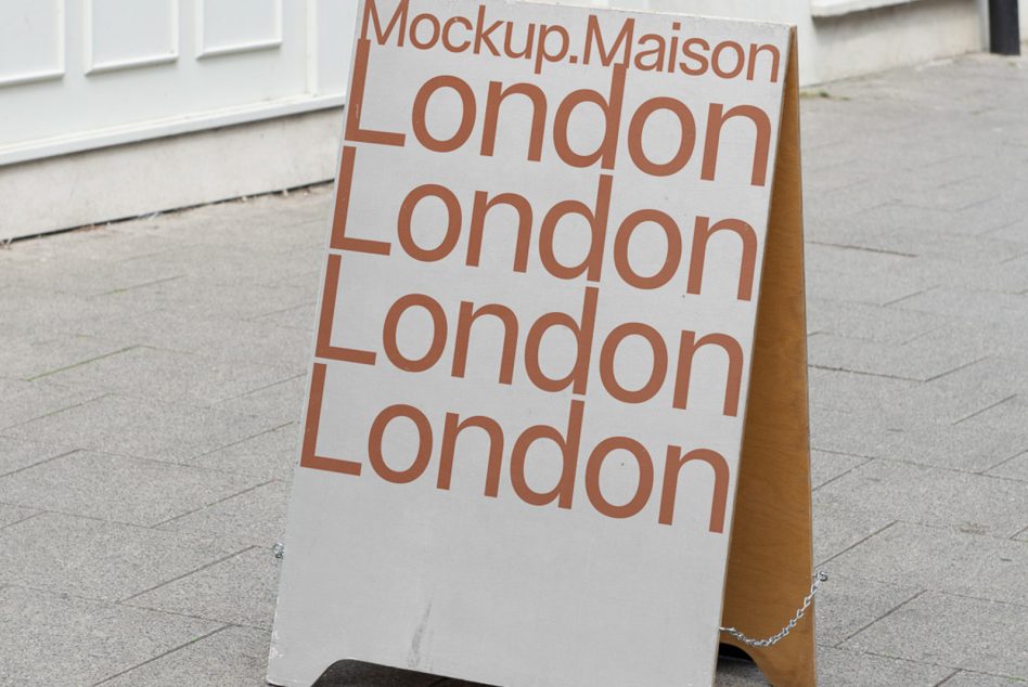 Street signage mockup with repetitive 'London' text design, showcasing bold typography and urban presentation for graphic assets.