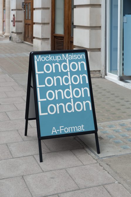 Outdoor signage mockup on a sidewalk with the text London repeated, showcasing font and design display for urban setting.