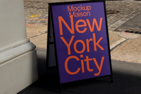 Urban street poster mockup in a metal frame showcasing bold typography design for New York City advertisement, suited for designer displays.