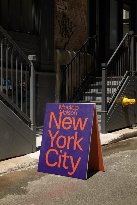 Urban street mockup sign with bold typography saying New York City, showcasing font design and outdoor advertising template.