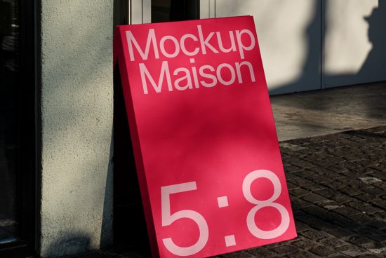 Bright pink street sign mockup with bold typography design standing outdoors for showcasing branding in urban settings for designers.