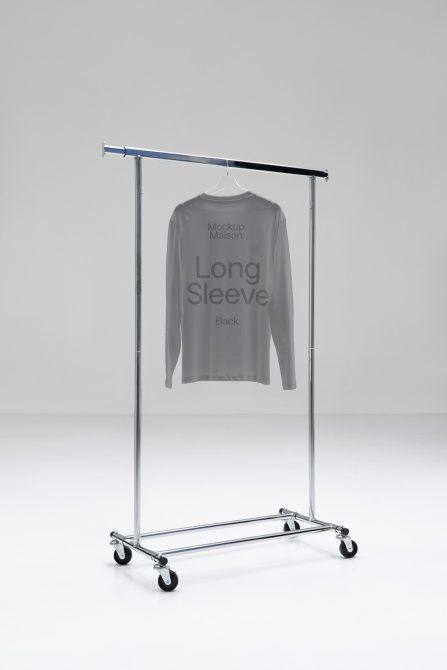 Long sleeve t-shirt mockup on hanger with customizable design, clean background, ideal for presentations and portfolios.