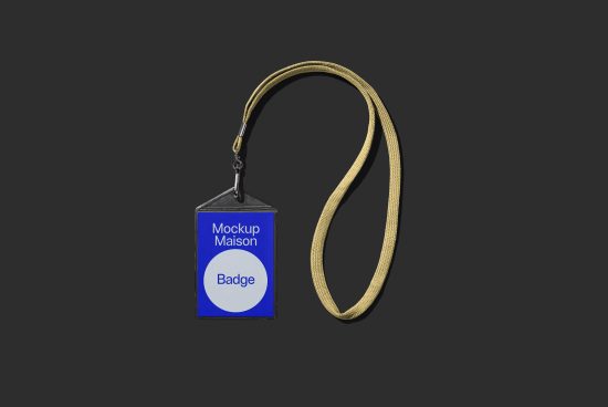 Lanyard badge mockup on a dark background, ideal for presentation in designs related to branding, events, and corporate identity.