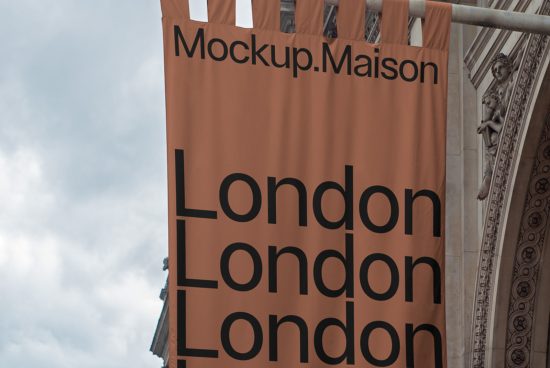 Banner mockup with bold typography spelling London, suitable for designers looking to showcase banner designs or font styles.