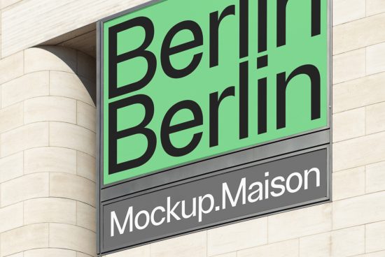 Outdoor billboard mockup with Berlin slogan, showcasing modern font and clear signage design on an urban building facade.
