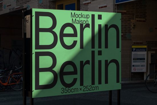 Urban outdoor billboard mockup displaying bold Berlin typography design for graphic presentation, ideal for Mockups category, designer asset.