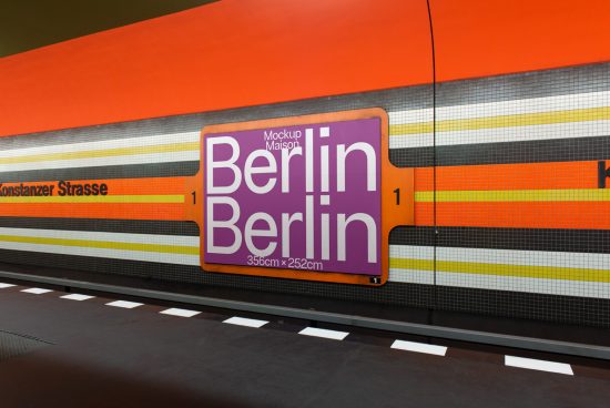 Billboard mockup at metro station featuring Berlin ad, ideal for designers to showcase urban advertising designs.