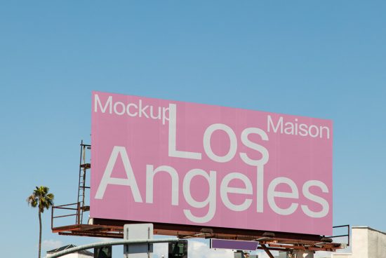 Billboard mockup display with pink background and white text reading "Mockup Maison Los Angeles" against a clear sky, ideal for designers.