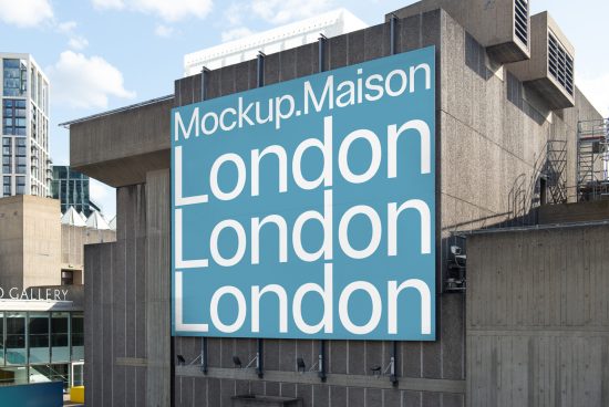 Urban billboard mockup with stylish font showcasing 'London' text, ideal for presentations in modern design settings, suited for graphics category.