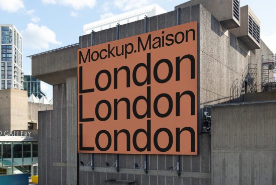 Building facade mockup with bold typography design reading Mockup Maison London, ideal for urban posters and advertising graphics.