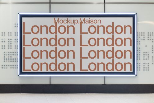 Mockup of backlit advertising billboard with text London in modern font, useful for presentations and portfolios.