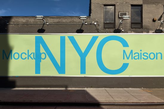 Wall billboard mockup with NYC Maison text for urban advertising design in a realistic outdoor setting, perfect for designers.