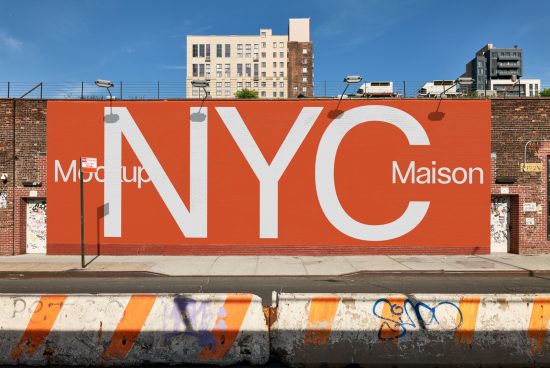 Urban billboard design mockup in NYC with large bold font and space for branding, ideal for showcasing advertising graphics and fonts.