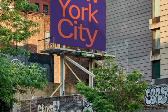 Urban billboard mockup with dynamic typography displaying New York City, ideal for designers looking to present advertising designs.
