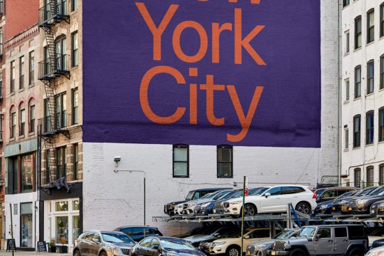Urban typography billboard mockup featuring bold 'New York City' text, ideal for designers creating city-themed graphics and ads.